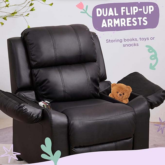 Macaron Kids Reclining Chair Recliner Dual Storage Armrest Leather Sofa Toddler Youth Children Child Ages 2-8