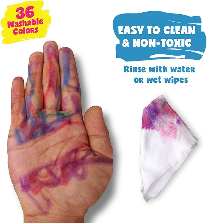 DOODLE HOG Washable Crayons 36 Colors, Kids and Toddler Crayons, Watercolor, Non Toxic, 3 in 1, Gel Crayons for Kids Ages 4-8
