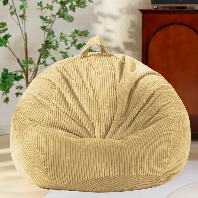 Large Stuffed Animal Storage Bean Bag Chair (No Filler), 3 ft Giant Heavy Soft Corduroy Bean Bag Cover for Kids Teens & Adults,Round Fluffy Sofa for Home Living Room Bedroom College Dorm