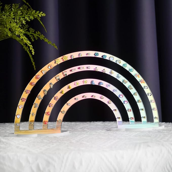 NiHome Iridescent Earrings Holder 74 Holes Display Rainbow Iridescent Ear Studs Jewelry Show Rack Stand Organizer Holder Plastic Clear Acrylic Earring Rack Holder Organizer for Girl Women