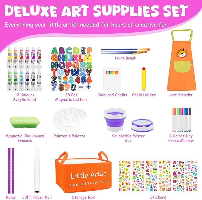 Easel for Kids,Toddler Toys for Ages 5-7,Stand Kids Art Easel White Board Dry Erase,Height Adjustable Double-Sided Magnetic Whiteboard and Chalk Board,4 5 6 Year Old Boys Girls Birthday Gifts