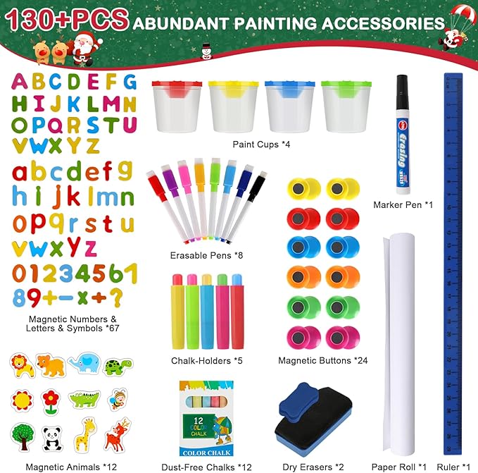 Easel for Kids Art Easel for Kids Ages 4-8,Kids Easels Wooden Kid Easel with Paper Roll, Adjustable Magnetic Double Sided Easel for Toddlers 2-4 Years - All in one Kids Art Easel