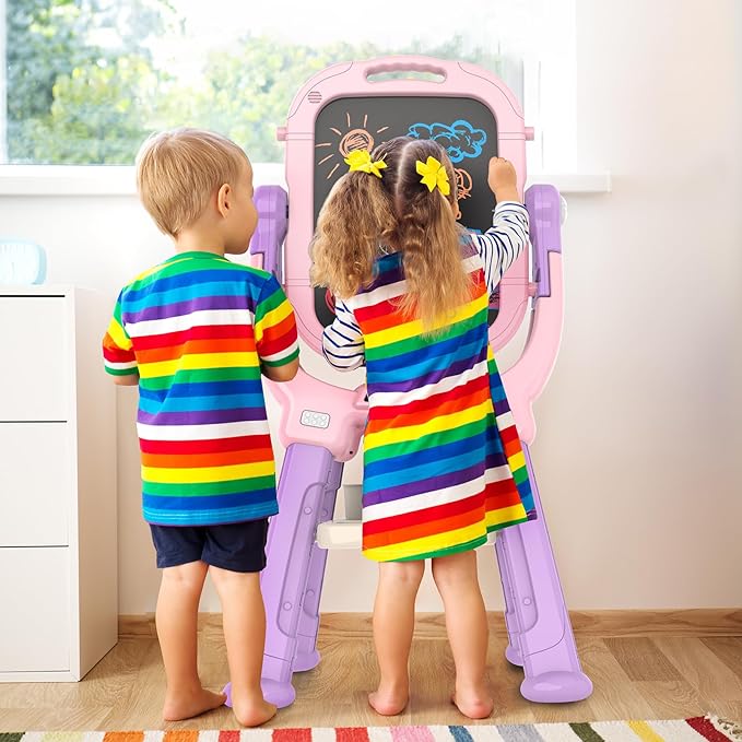 Easel for Kids, Toddler Art Easel Adjustable Standing, Magnetic Double Sided Easel with Painting Accessories Gift for Boys and Girls