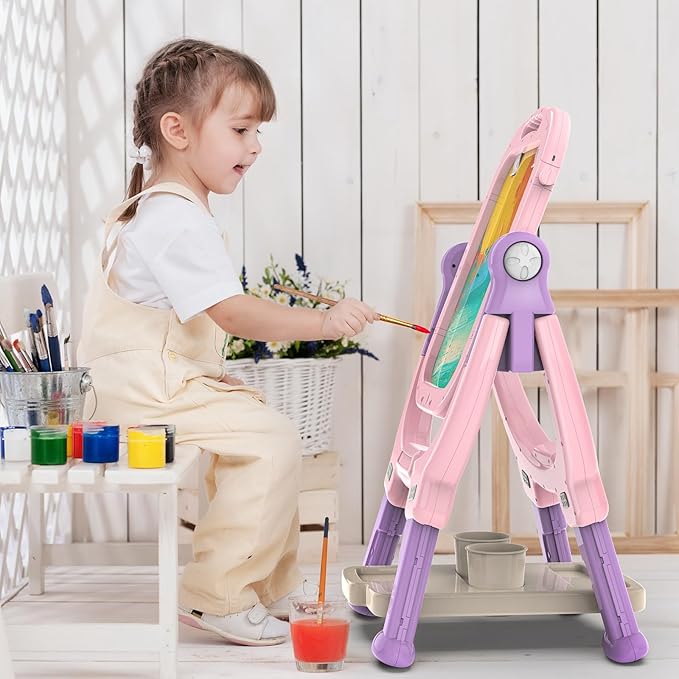 Easel for Kids, Toddler Art Easel Adjustable Standing, Magnetic Double Sided Easel with Painting Accessories Gift for Boys and Girls