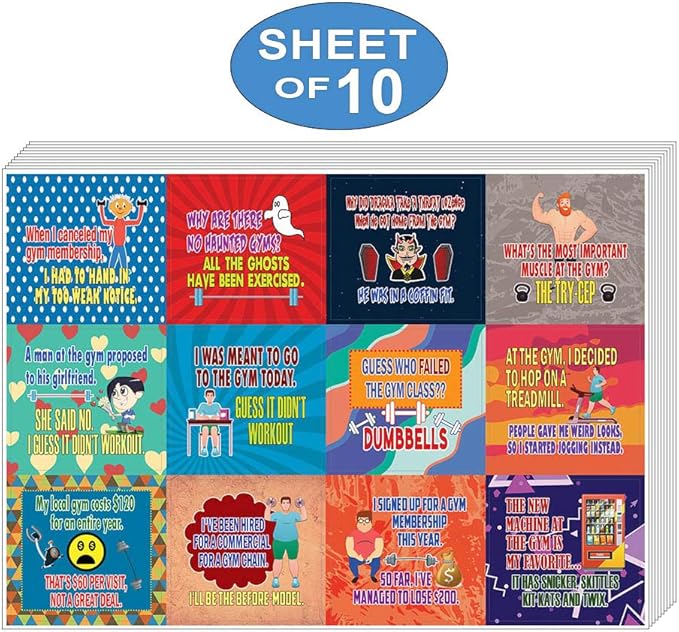 Creanoso at The Gym Funny Workout Jokes Stickers (10-Sheets) – Total 120 pcs (10 X 12pcs) Individual Small Size 2.1 x 2. Inches, Cool Themes Designs - Decal Art for Boys & Girls, Children, Teens