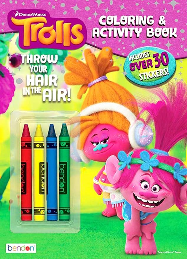DreamWorks Trolls Coloring Books, Trolls World Tour Sticker Pad and 24 Tattoos Activity Set