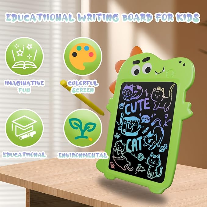 Easel for Kids, Art Easel Kids Easels for Toddlers, Adjustable Magnetic Chalkboard & Whiteboard Wooden Painting Easel with Paper Roll, Foldable Easel for Toddlers Boys Girls(Green Dinosaur)