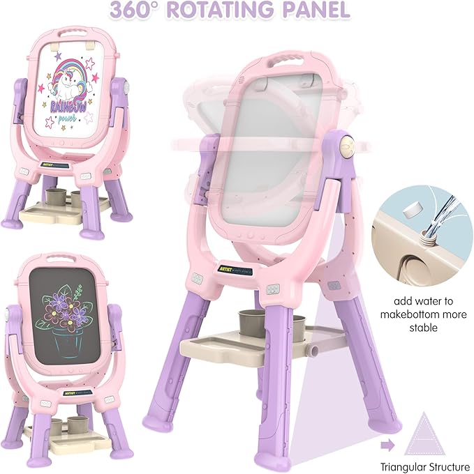 Easel for Kids, Toddler Art Easel Adjustable Standing, Magnetic Double Sided Easel with Painting Accessories Gift for Boys and Girls