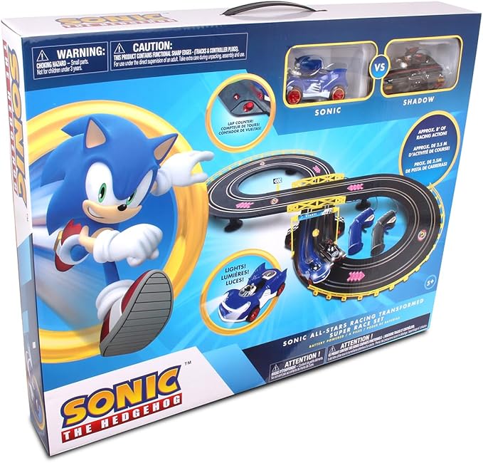 NKOK Sonic & Shadow RC Slot Car Set Race Set Vehicle, Counts How Many Laps the Car has Made, Great Item for Kids, Working lights, Ages 5 and up