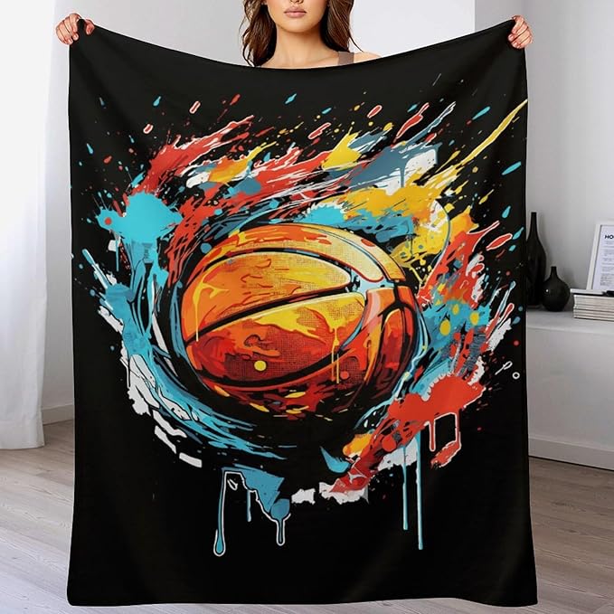 Basketball Throw Blanket - Soft Flannel Sports Basketball Blankets for Teens Adults Women Men Basketball Lovers - Warm Basketball Throw Blankets for All Season Lap, Chair, Sofa - 70"x50"