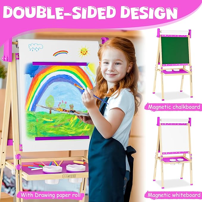 Easel for Kids,Toddler Toys for Ages 5-7,Stand Kids Art Easel White Board Dry Erase,Height Adjustable Double-Sided Magnetic Whiteboard and Chalk Board,4 5 6 Year Old Boys Girls Birthday Gifts