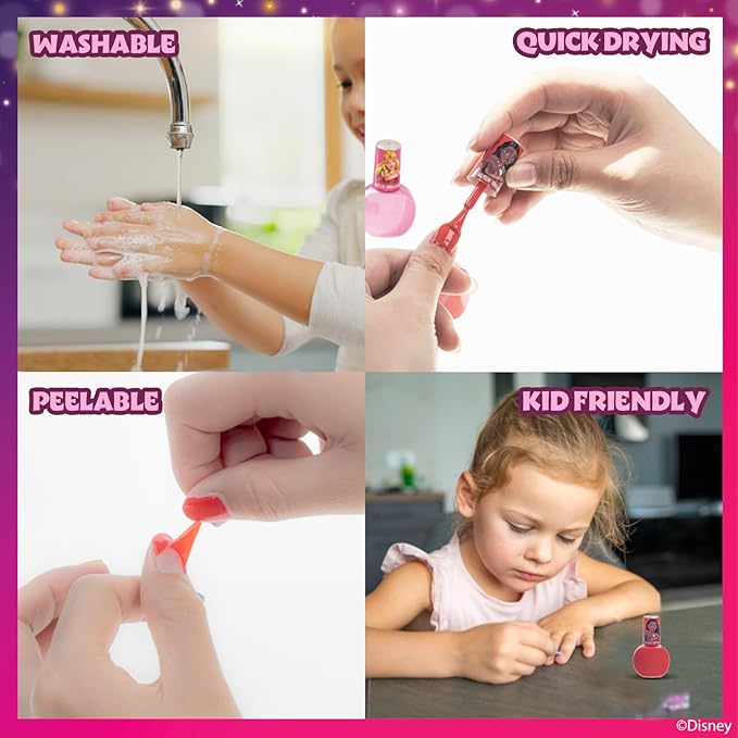 Disney Princess Sparkly Cosmetic Makeup Set for Girls with Lip Gloss Nail Polish Nail Stickers - 11 Pcs|Perfect for Parties Sleepovers Makeovers Birthday Gift for Girls 3+