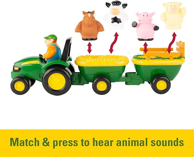 John Deere Animal Sounds Hayride Musical Tractor Toy - Musical Hayride Toddler Toys - Includes Farmer Figure, Tractor, and 4 Farm Animals - Toddler Music Toys - Ages 12 Months and Up