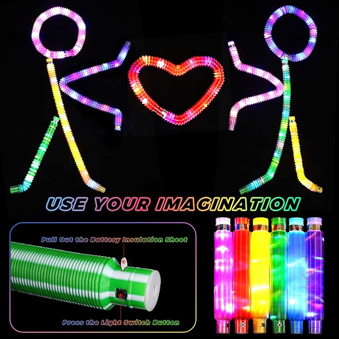 Gigilli 24 Pack Glow Sticks Party Favors for Kids 4-8-12, Goodie Bags Stuffers Light up Pop Tubes, Bulk Glow Necklace Bracelet Birthday Valentines Day Glow in the Dark Party Supplies Party Decoration