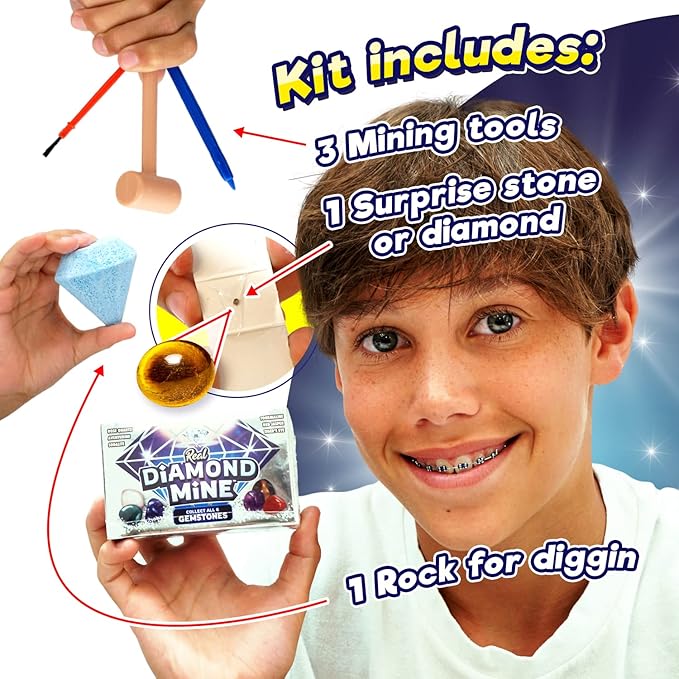 JA-RU Real Diamond Mine Gemstone Dig Kit (12 Packs) Mystery Rock, Minerals, and Gems for Kids | Break Your Own Geodes and a Chance to Get 1 Real Diamond | Party Favors for Kids Goodie Bags. 4630-12
