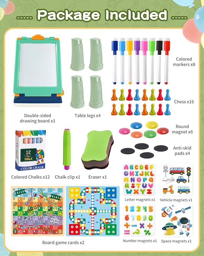 Easel for Kids,Tabletop Easel for Toddler, Foldable 4 in 1 Double Sided Kids Art Easel with Chalkboard & Magnetic Whiteboard,Portable Desktop Drawing Board - Gift for Boys and Girls (Green)