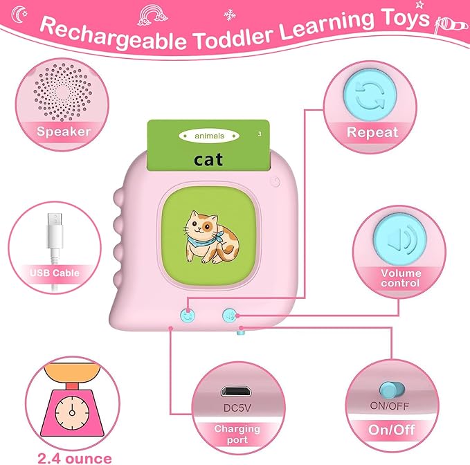 Talking Flash Cards for Toddlers 1-3 with 384 Sight Words, Toddler Learning Toys for 1 2 3 4 5 Year Old Boy Girls, Autism Sensory Toys, Educational Montessori Toys, Pocket Speech Therapy Toys