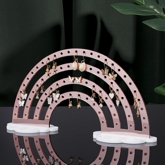 NiHome Mirror Finish Rose Gold Acrylic Earring Holder 74-Hole Rack for 37 Pairs - Versatile Storage Easy Assembly Cloud Shape Base Stylish Jewelry Organizer for Home Decor, Jewelry Display (1PC)