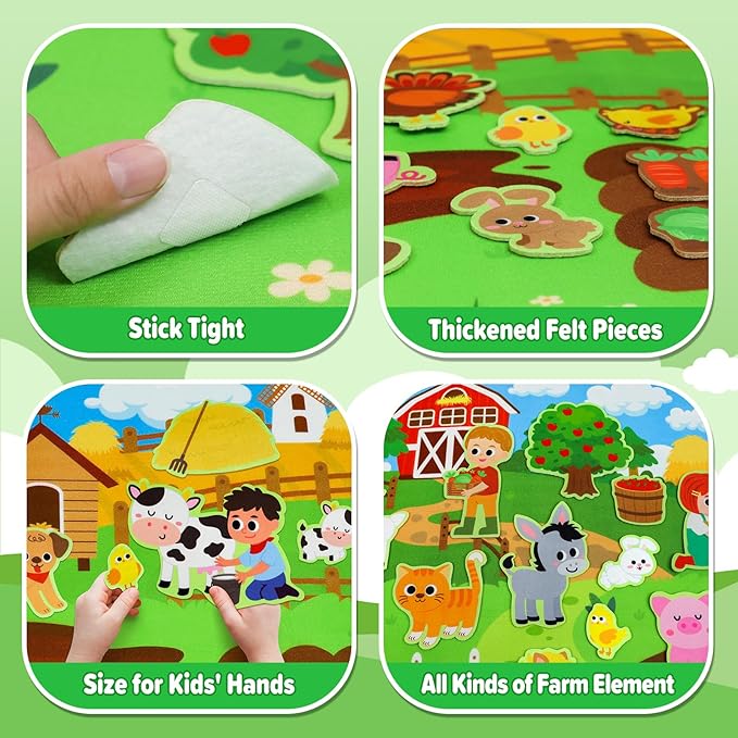 Dr.Rapeti Farm Animals Felt Story Board Set 41PCS Preschool Farmhouse Barnyard Theme Busy Board Story Set Storytelling Early Learning Interactive Play Kit Wall Hanging for Toddlers Kids Children