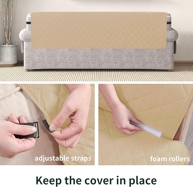 CHUN YI Oversized Couch Cover, Water Resistant Sofa Cover Slipcover for 4 Cushion Sofa, Washable with Adjustable Strap Storage Pocket for Living Room Dog Pet (Oversized Sofa, Sand)