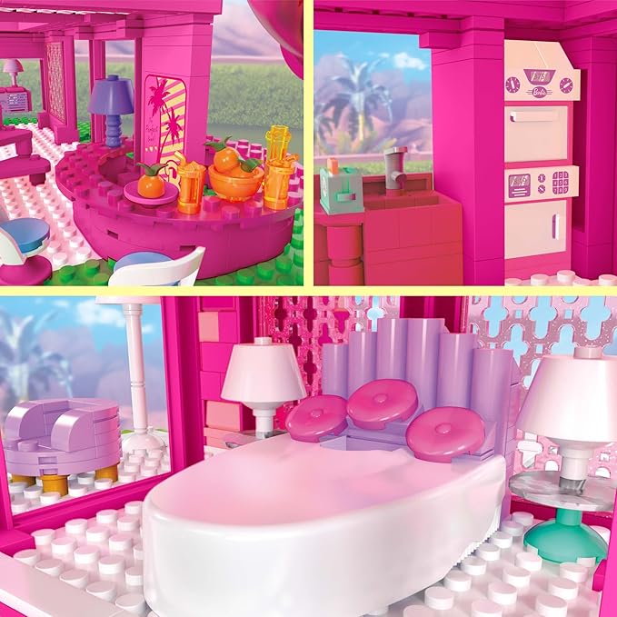 Mega Barbie The Movie Building Toys Set, DreamHouse Replica with 1795 Pieces, 4 Figures and Accessories, for Adults & Fans