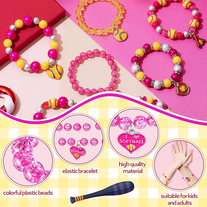 Sasylvia 12 Pcs Softball Bracelets Bulk Softball Goodie Bags Softball Party Favors Softball Jewelry Charm for Women Teens Sport Birthday Party Christmas Gifts Baseball Favor for Team
