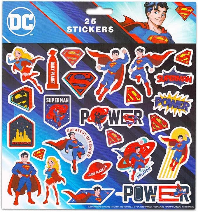 DC Comics Superman Party Favors for Kids - Bundle with 200 Superman Stickers Featuring Superman for Arts and Crafts, Party Favors, and More | Superman Party Supplies for Boys