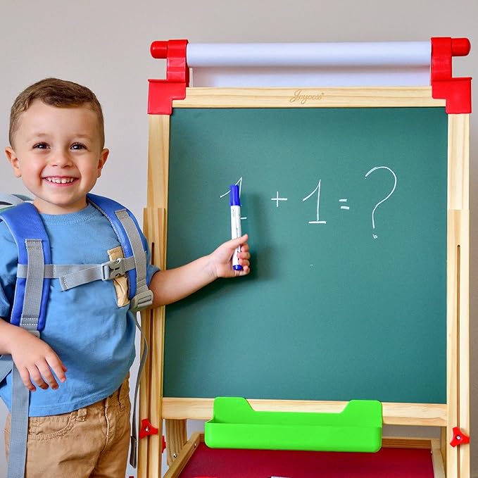 JOYOOSS Easel for Kids Art Easel Kids Easels for Toddlers,Wooden Kid Easel with Paper Roll - Adjustable Magnetic Double Sided Kids Dry Erase Board, Art Easel for Toddlers Outdoor Easel for Kids Green