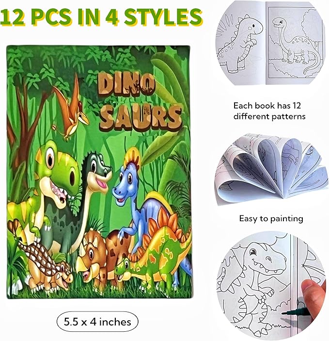 Dinosaur Party Favors for 12 Kids, Dinosaur Birthday Party Supplies, Dinosaur Goodie Bags for Boys Girls, Dinosaur Gifts Bags Fillers Pinata Stuffers, Dinosaur Party Toys Coloring Books