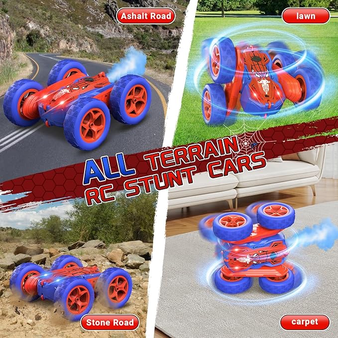 Spider Remote Control Cars for Kids,Double Sided 360° Flips Rotating 4WD Off Road Racing RC Car, RC Stunt Car Toys for Girls Boys Age 4 5 6 7 8 9 10,Perfect Kids Toys Gifts on Birthday (Red)