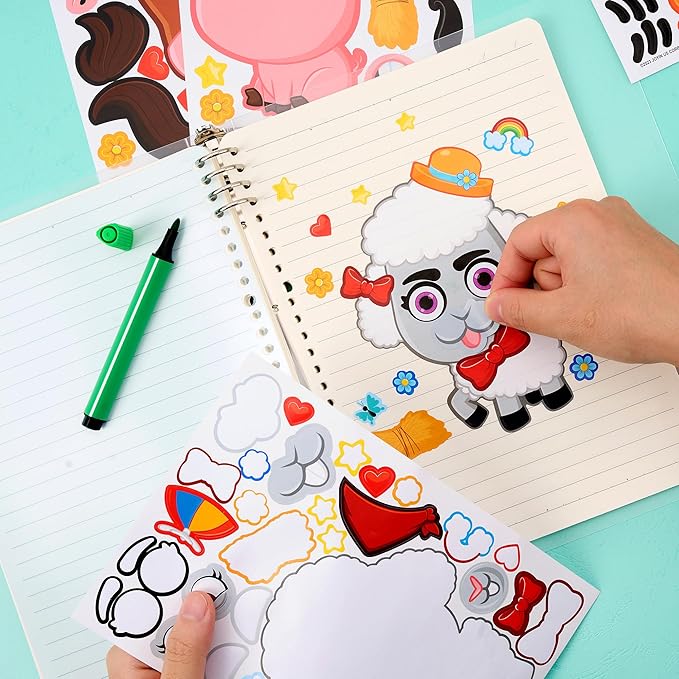 JOYIN 24PCS 9"x6" Make a face Stickers for Kids, Make Your Own Farm Animal Stickers, Party Favors Kids Crafts, Goodie Bags Stuffers, Classroom Rewards