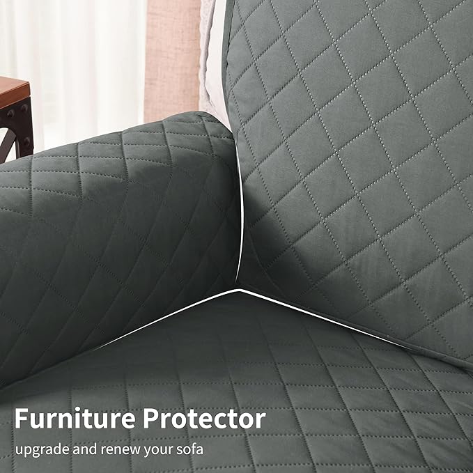 CHUN YI Oversized Couch Cover, Water Resistant Sofa Cover Slipcover for 4 Cushion Sofa, Washable with Adjustable Strap Storage Pocket for Living Room Dog Pet (Oversized Sofa, Dark Grey)