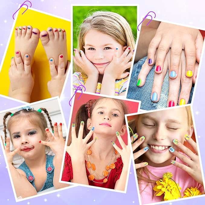 Luucio Kids Nail Polish Set for Girls Ages 5-12, All-in-One Kids Nail Art Salon Set - Nail Dryer, Nail Polish, Glitter Powder, False Nails, Nail Decals, Toe Separator, File (Purple Nail Set)