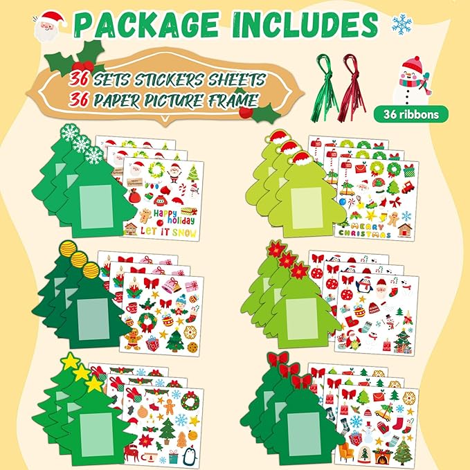 36 Packs Christmas Picture Frame Craft for Kids with Easel?DIY Christmas Tree Paper Art Crafts kit with Stand Holiday Xmas Photo Frames Bulks DIY Game Activity for Kindergarten Preschool Kids