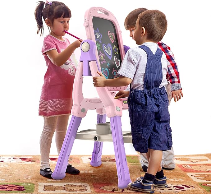Easel for Kids, Toddler Art Easel Adjustable Standing, Magnetic Double Sided Easel with Painting Accessories Gift for Boys and Girls