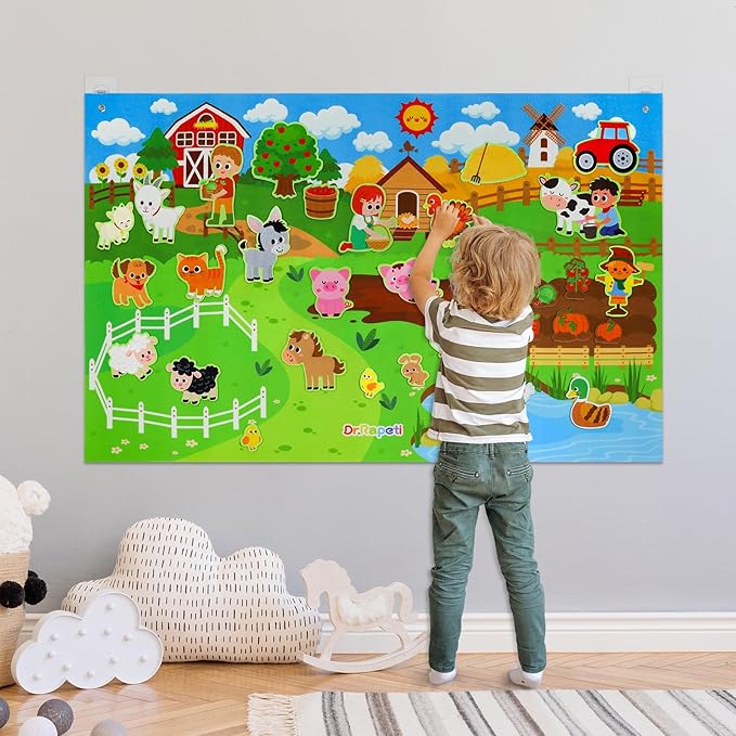 Dr.Rapeti Farm Animals Felt Story Board Set 41PCS Preschool Farmhouse Barnyard Theme Busy Board Story Set Storytelling Early Learning Interactive Play Kit Wall Hanging for Toddlers Kids Children