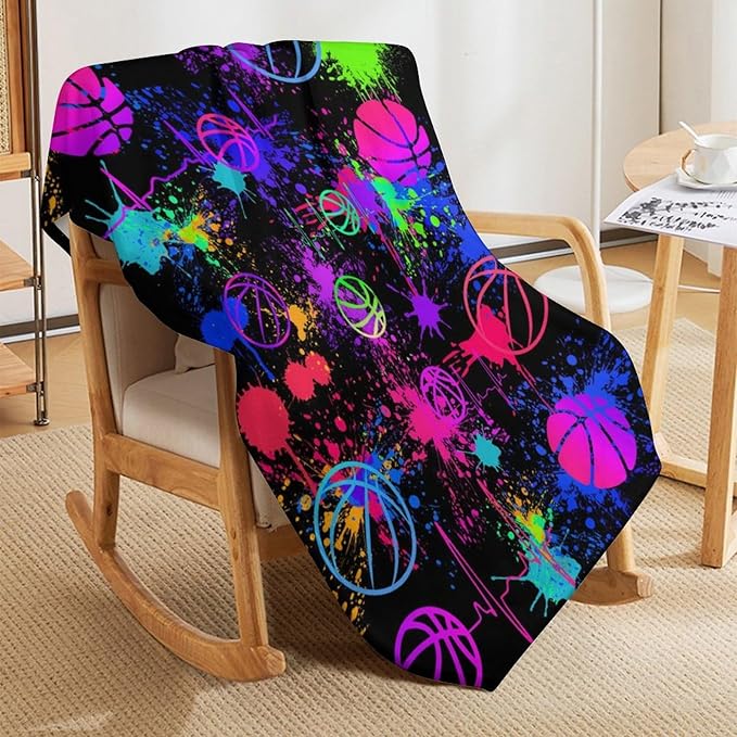 Basketball Throw Blanket - Soft Flannel Sports Basketball Blankets for Girls Boys Kids Basketball Lovers - Warm Basketball Throw Blankets for All Season Lap, Chair, Sofa - 50"x40"