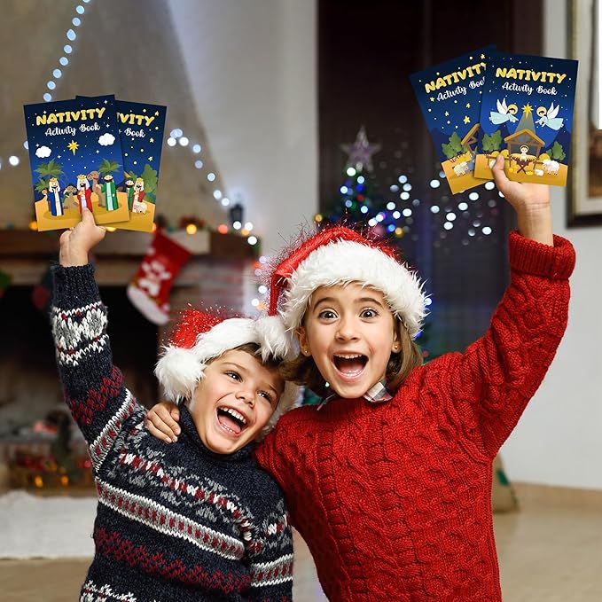 Nativity Activity Books for Kids - 24Pcs Christmas Mini Games Coloring Book Set Bulk Mazes Word Search Word Scramble Games for Xmas Holiday Party Goodie Bags Stuffers Sunday School Classroom Favors