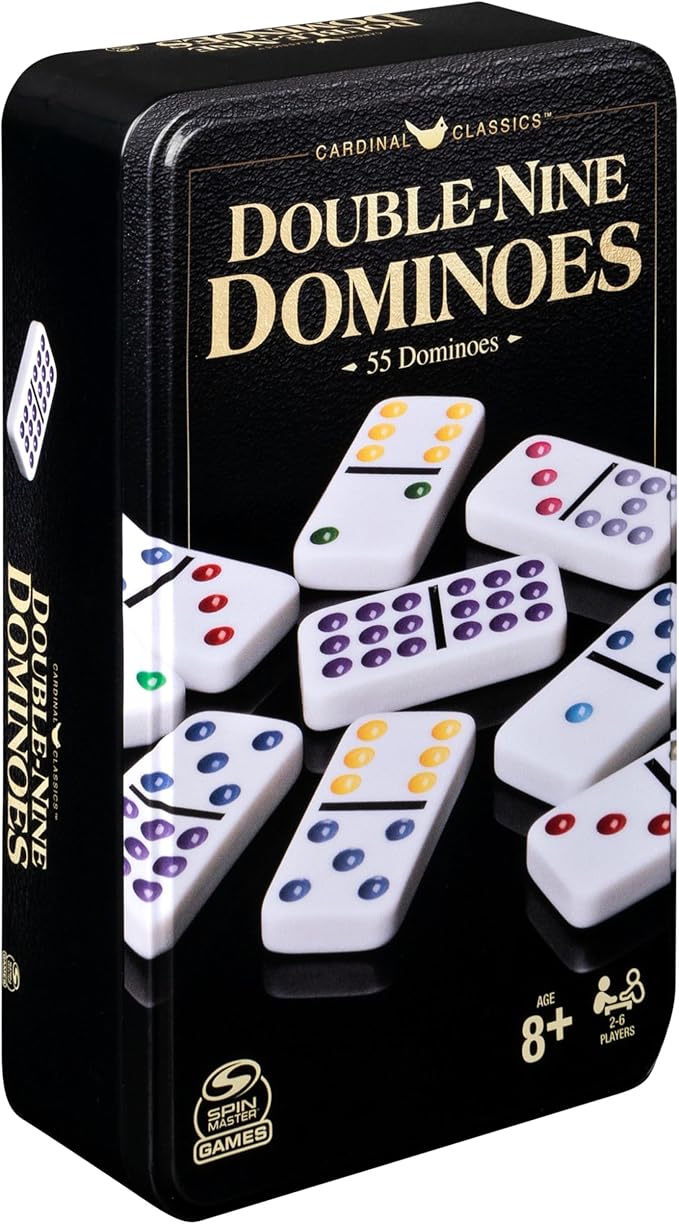 Spin Master Games, Cardinal Classics Double Nine Dominoes Set in Storage Tin, Dominoes for Kids, Classic Game, Dominoes for Adults & Kids Ages 8+