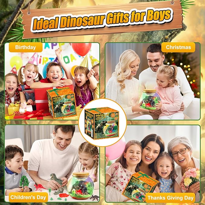 Dinosaur Terrarium Kit for Kids -Dinosaur Kid Painting Crafts Kits - Birthday Gift for Boys Age 5-7 8-12 Years Old -Arts and Crafts for Boys and Kids - Dinosaur Toys
