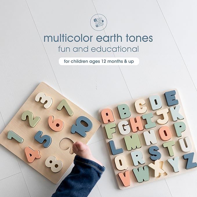 Pearhead Wooden 123 Numbers Puzzle, Colorful Preschool Counting Toy, Interactive Montessori Educational Learning Board, Gender Neutral Modern Baby and Toddler Gift for Boys or Girls