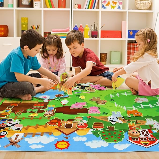 Dr.Rapeti Farm Animals Felt Story Board Set 41PCS Preschool Farmhouse Barnyard Theme Busy Board Story Set Storytelling Early Learning Interactive Play Kit Wall Hanging for Toddlers Kids Children