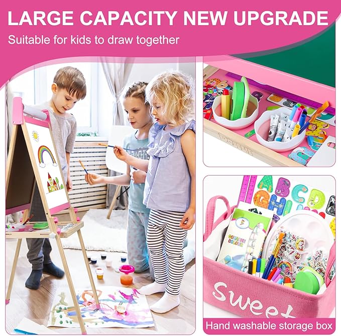 Easel for Kids,Adjustable Wooden Toddler Art Easels, Girls Toys for Ages 5-7,8-13,2-4, Magnetic White Board and Chalk Board with Art Supplies, 2 3 4 5 6 7 8 9 10 Year Old Girl Birthday Gift