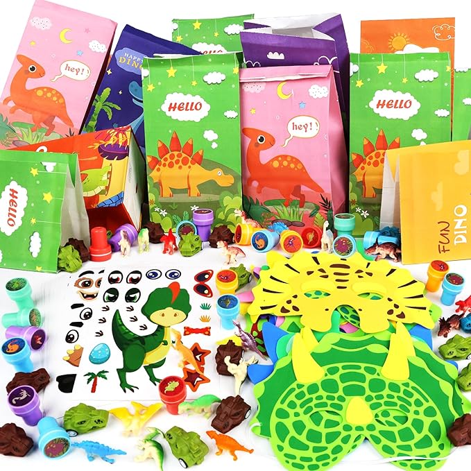Dinosaur Party Favors, Dinosaur Party Supplies, Dinosaur Goodie Bags for Kids Birthday, Dinosaur Gifts Bags Fillers Pinata Stuffers Toys for Birthday Party, Treasure Box Prizes and Return Gifts