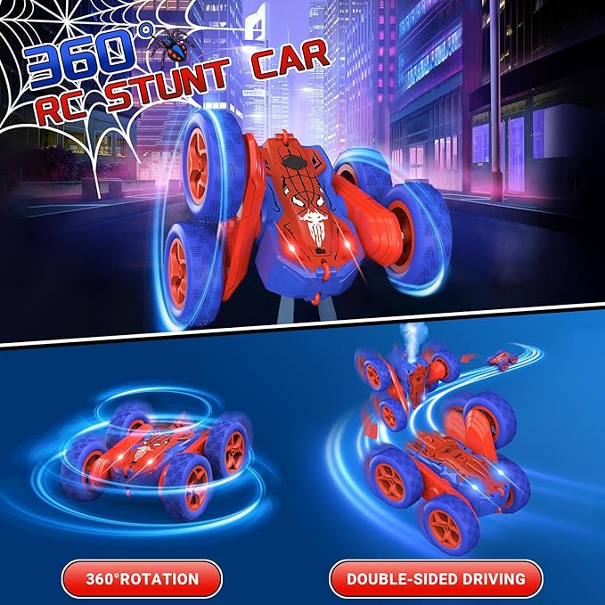 Spider Remote Control Cars for Kids,Double Sided 360° Flips Rotating 4WD Off Road Racing RC Car, RC Stunt Car Toys for Girls Boys Age 4 5 6 7 8 9 10,Perfect Kids Toys Gifts on Birthday (Red)