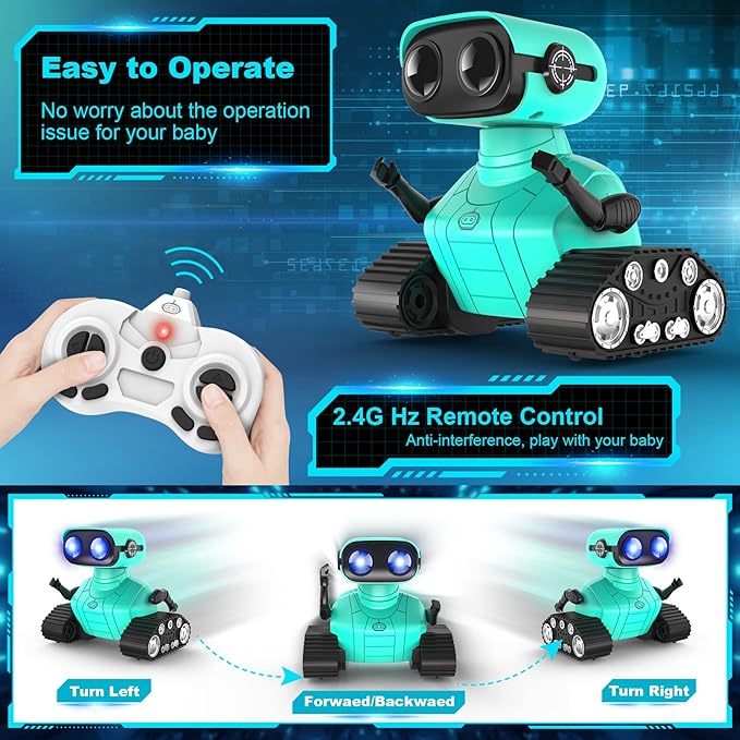 Hamourd Robot Toys - Kids Toys Rechargeable RC Robots, Remote Control Toy with Auto-Demonstration, Flexible Head & Arms, Dance Moves, Music, Shining LED Eyes, Girls Boys Toys Birthday