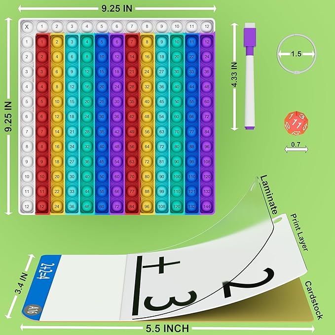 Math Games for Kids - Math Pop It with Flash Cards for Kids Ages 4-8 - Fun Math Practice with Addition, Subtraction, Multiplication & Division - Ideal for Math Learning and Skill Building.