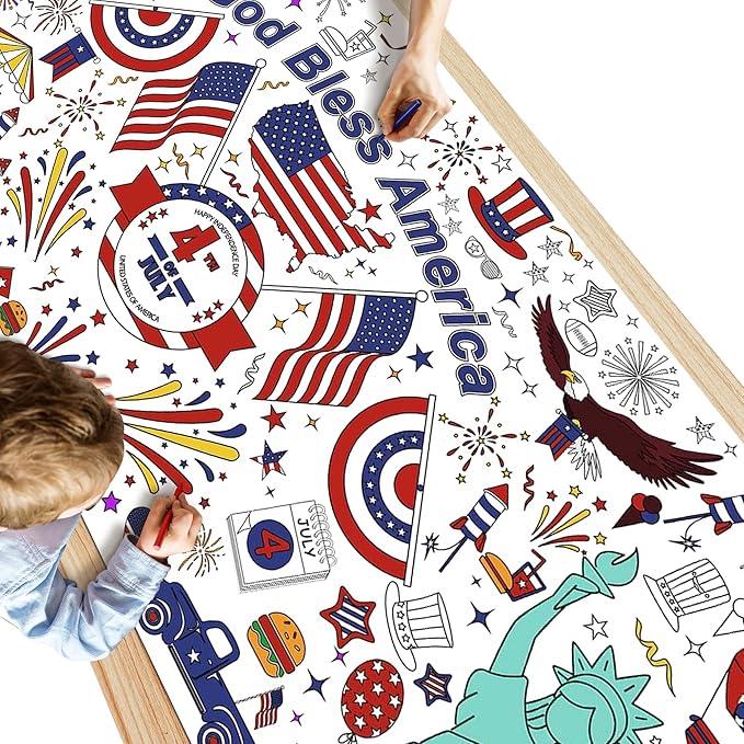 OHOME 4th of July Giant Coloring Poster/Tablecloth-4th of July Crafts for Kids - 30 x 72 Inches July 4th Games Activities Toys Decor Party Favors Decorations- Fourth of July Accessories