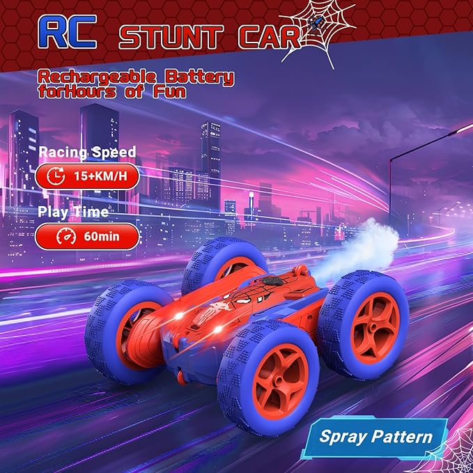 Spider Remote Control Cars for Kids,Double Sided 360° Flips Rotating 4WD Off Road Racing RC Car, RC Stunt Car Toys for Girls Boys Age 4 5 6 7 8 9 10,Perfect Kids Toys Gifts on Birthday (Red)