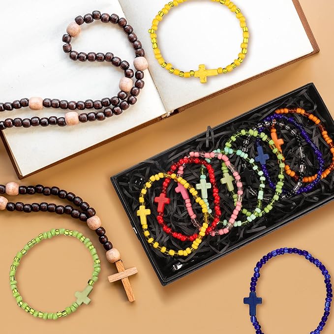 72 Pcs WWJD Bracelets Jesus You Christian Bracelets Bulk, Beaded Friendship Bracelet for Women Kid Colorful Religious Bracelets Inspirational Reminder Jewelry Gift(Religious)